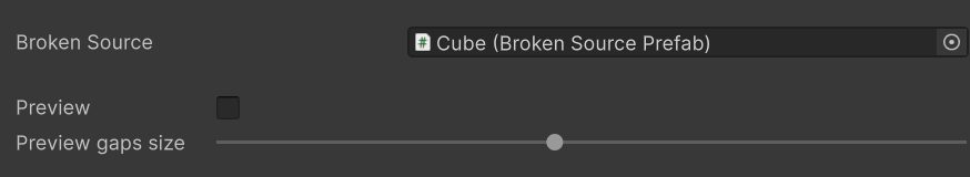 Broken Source field on Breaker #1 — assigned to a Cube prefab