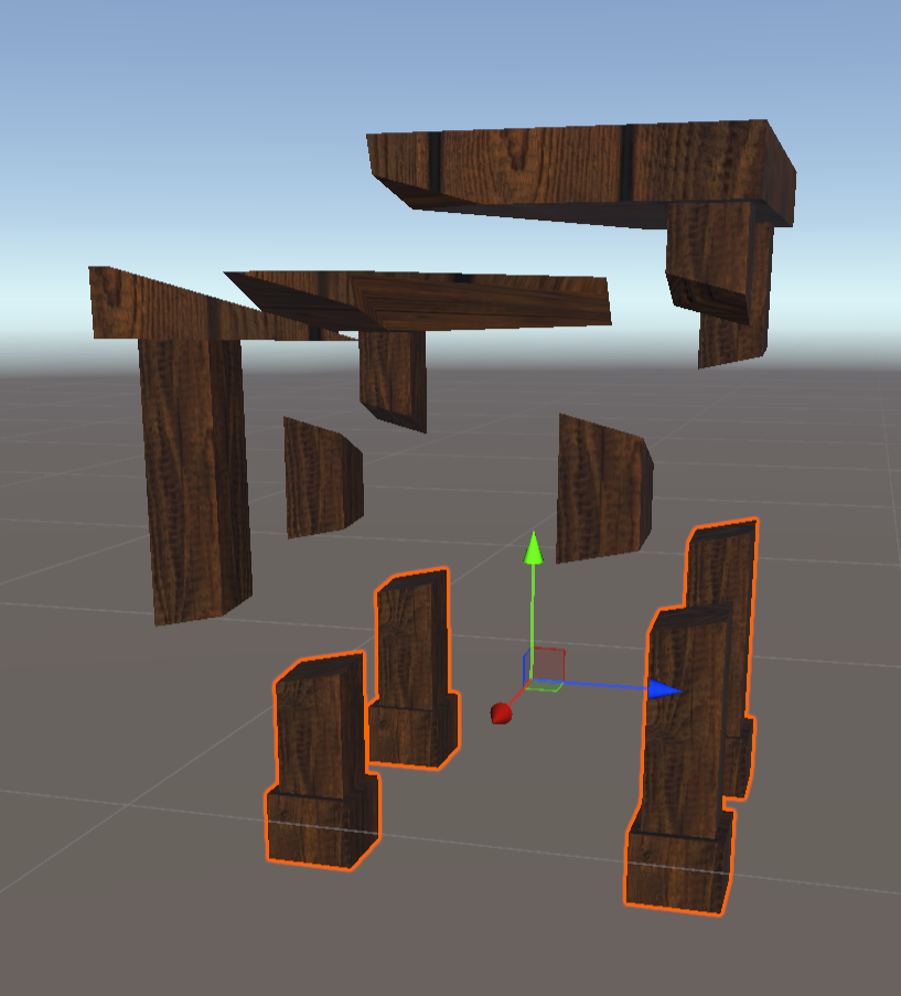 Stool sliced horizontally with Split Islands Every Slice off — all four sliced-off legs are highlighted together as one merged shard